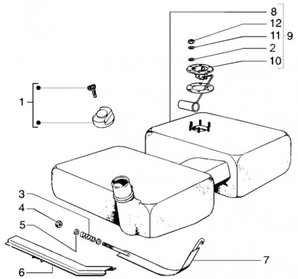 Fahrgestell Benzintank - Ape TM 703 Diesel mit Lenker 422ccm 4T AC 2005-2010 ZAPT10000