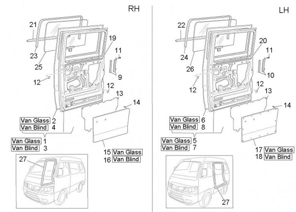 Fahrgestell Türen hinten - Porter D120 Diesel 1300ccm 4T LC 2011- ZAPS90VK