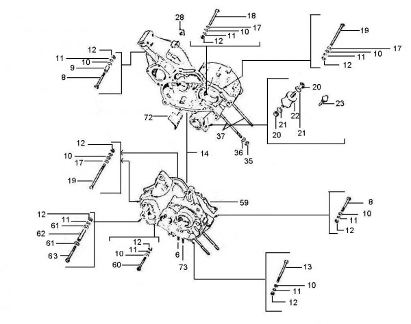 Motor Kurbelgehäuse - Vespa Car 200ccm 2T AC 1983- AF3T