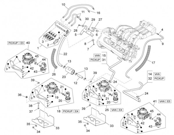 Fahrgestell Benzineinspritzung GPL - Porter Multitech 1300ccm 4T LC 2010- ZAPS90TJ