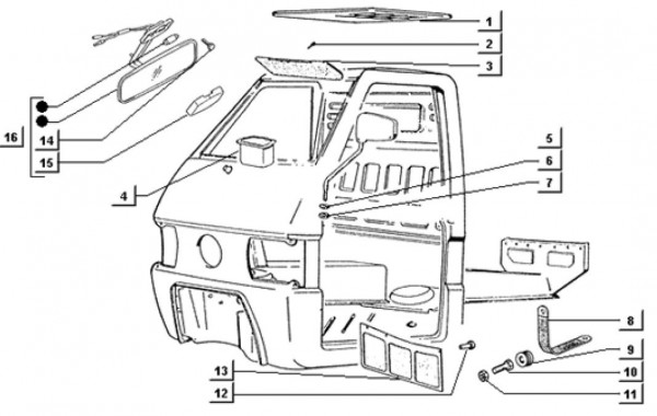 Fahrgestell Bauteile Fahrerkabine - Ape TM 703 Diesel mit Lenkrad 422ccm 4T AC 1997-2004 ATD1 000011