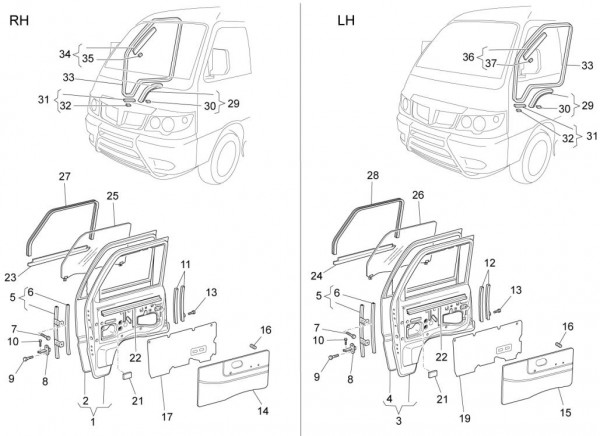 Fahrgestell Türen vorn - Porter Multitech 1300ccm 4T LC 2016- ZAPS90PGW