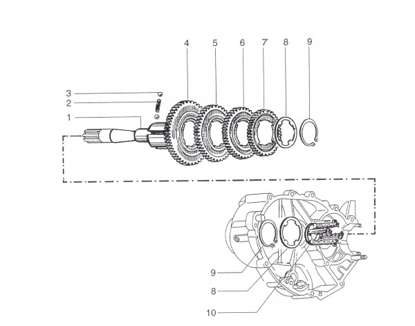 Motor Schaltgetriebe - Ape 50ccm 2T AC 1996- TL5T