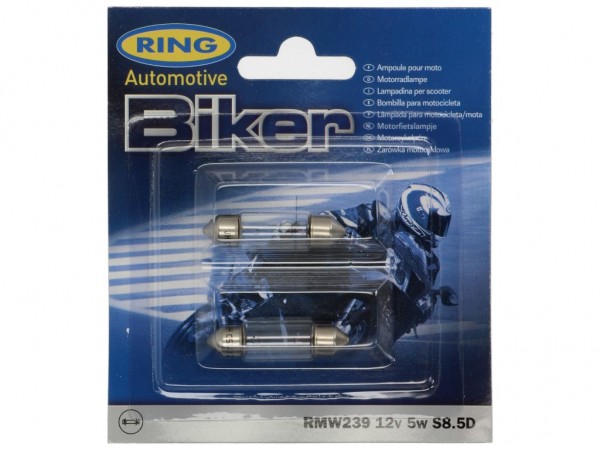 Ring Leuchtmittel, Glühlampe, Blisterverpackung 2 Stück, 12 V, 5 W, SV8,5-8, 11x36mm