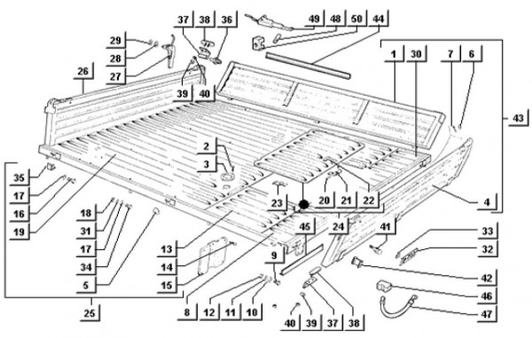 Fahrgestell Pritsche (Ladeklappen aus Legierung) - Ape TM 703 mit Lenker 220ccm 2T AC 2000-2007 ATM3
