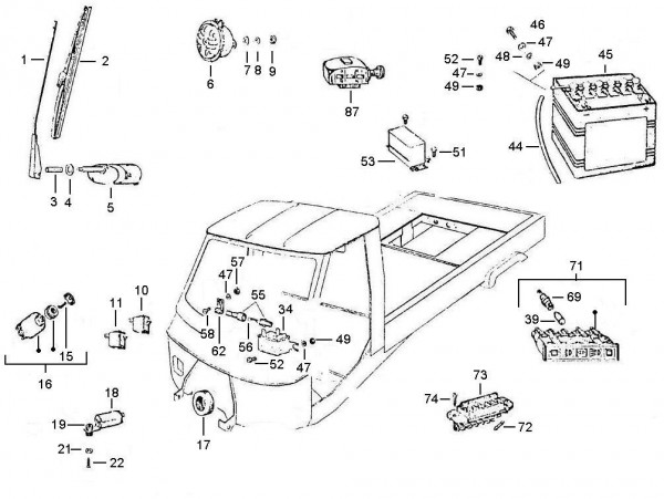 Elektrische Anlage Batterie - Vespa Car 200ccm 2T AC 1983- AF3T