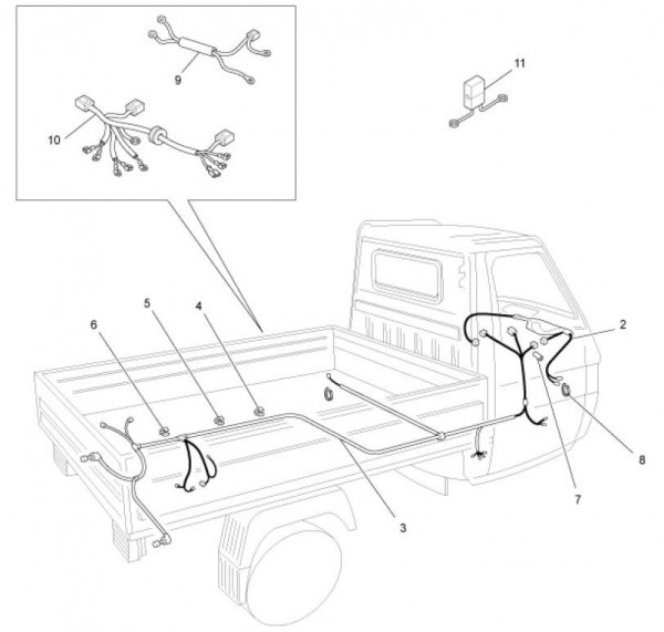 Elektrische Anlage Kabelbaum - Ape TM 703 mit Lenkrad 220ccm 2T AC 2008-2016 ZAPT10000