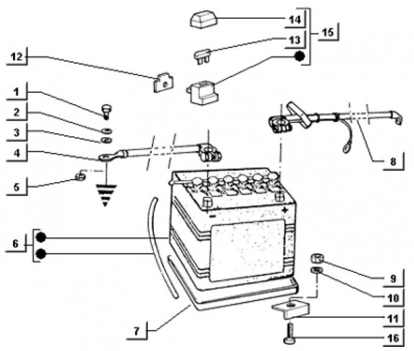 Elektrische Anlage Batterie - Ape TM 703 Diesel mit Lenkrad 422ccm 4T AC 1997-2004 ATD1T