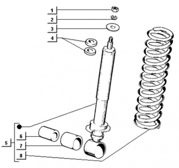 Radaufhängung Stoßdämpfer vorn - Ape TM 703 mit Lenkrad 220ccm 2T AC 2000-2007 ATM3T