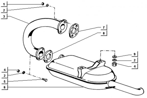 Motor Auspuff - Ape TM 703 Diesel mit Lenkrad 422ccm 4T AC 1997-2004 ATD1T